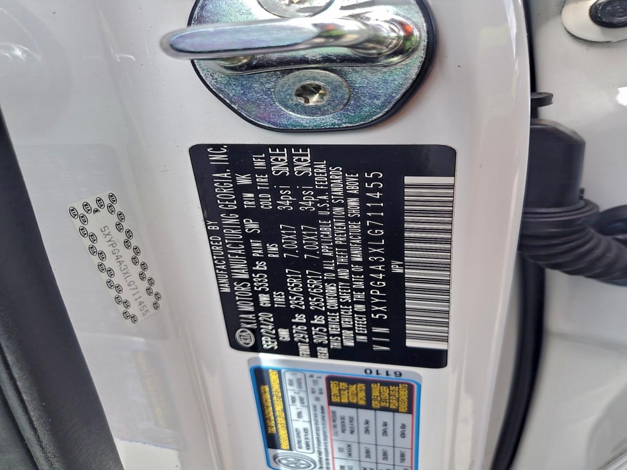 2020 Kia Sorento L VIN: 5XYPG4A3XLG711455 Lot: 94749065