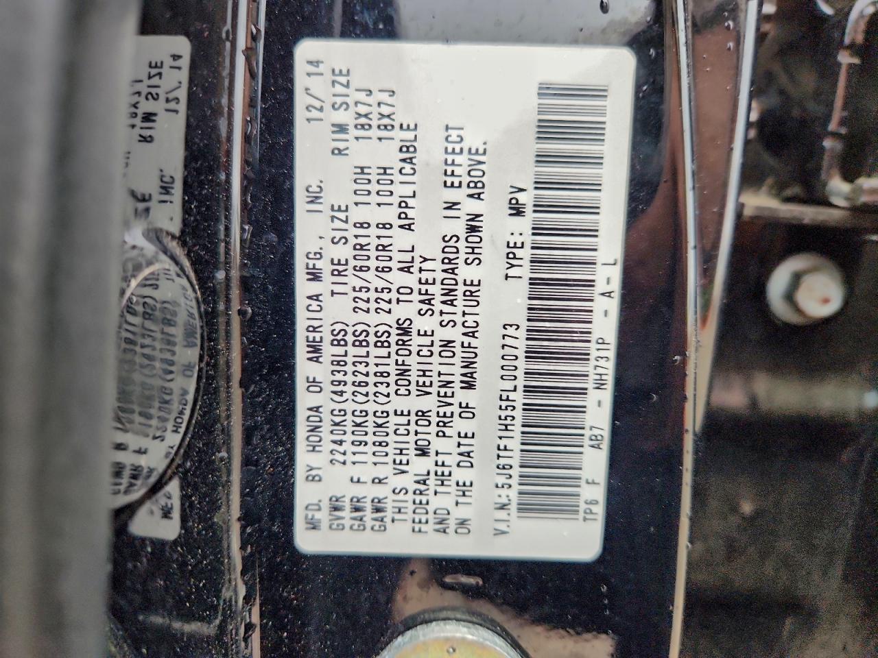 2015 Honda Crosstour Exl VIN: 5J6TF1H55FL000773 Lot: 94263915