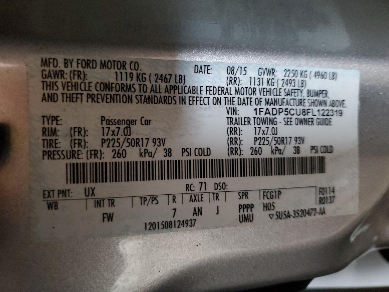 2015 Ford C-Max Premium Sel VIN: 1FADP5CU8FL122319 Lot: 93672705