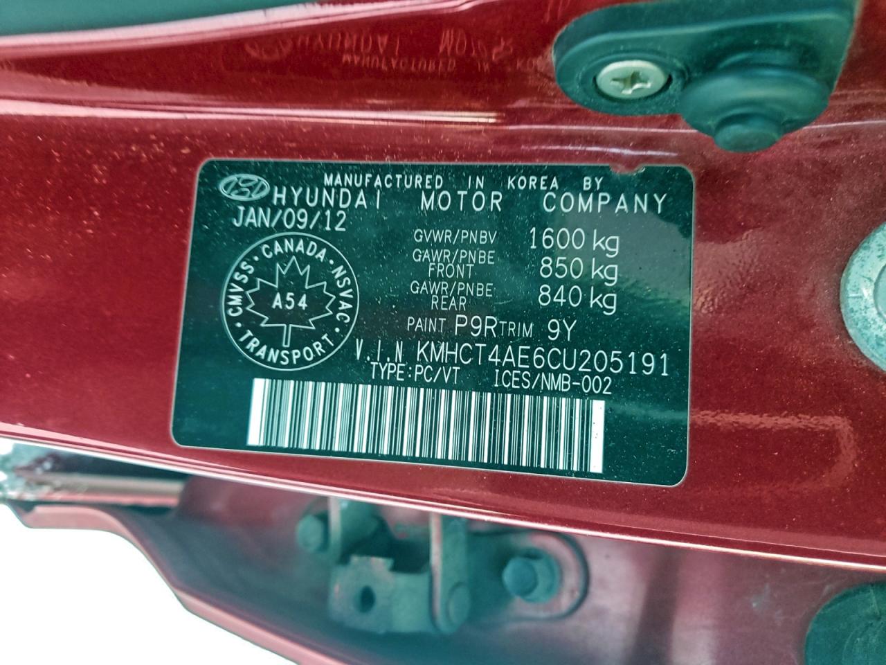 2012 Hyundai Accent Gls VIN: KMHCT4AE6CU205191 Lot: 95059335