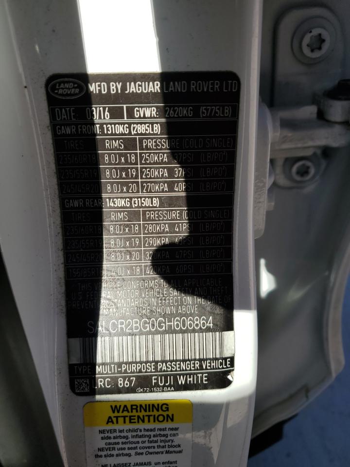 2016 Land Rover Discovery Sport Hse VIN: SALCR2BG0GH606864 Lot: 90596025