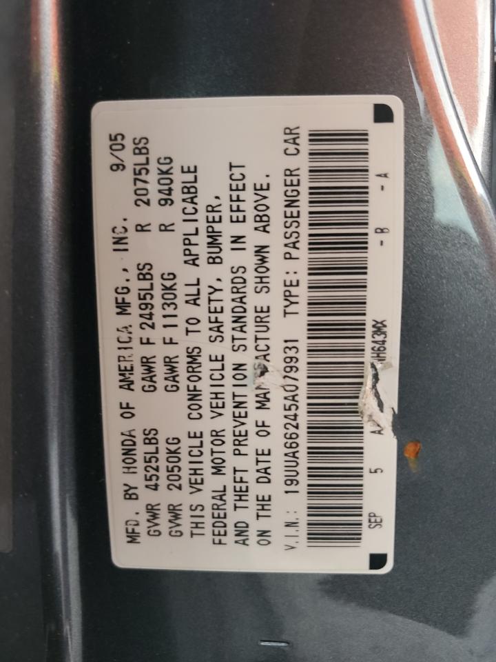 2005 Acura Tl VIN: 19UUA66245A079931 Lot: 93703145