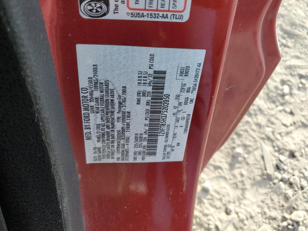 2007 Ford Mustang Gt VIN: 1ZVFT85H375202050 Lot: 93435385