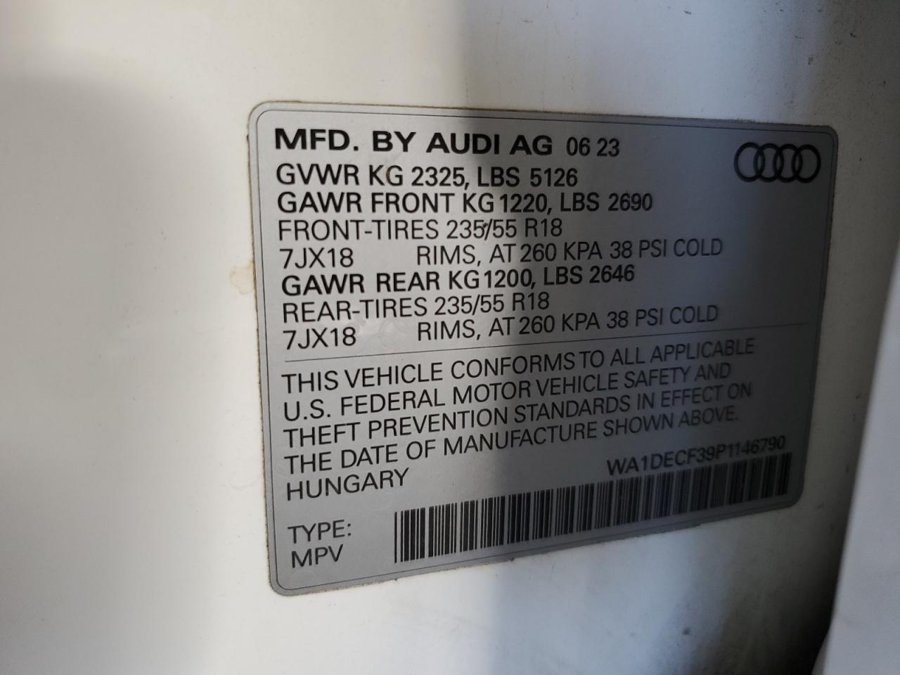 2023 Audi Q3 Premium S Line 45 VIN: WA1DECF39P1146790 Lot: 92723775