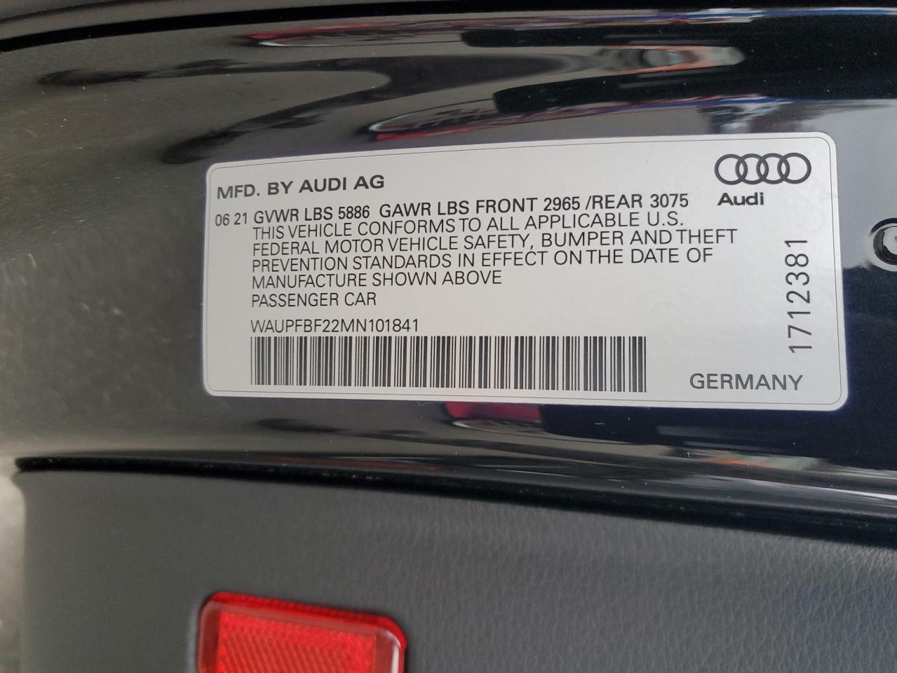 2021 Audi S7 Premium Plus VIN: WAUPFBF22MN101841 Lot: 91842435