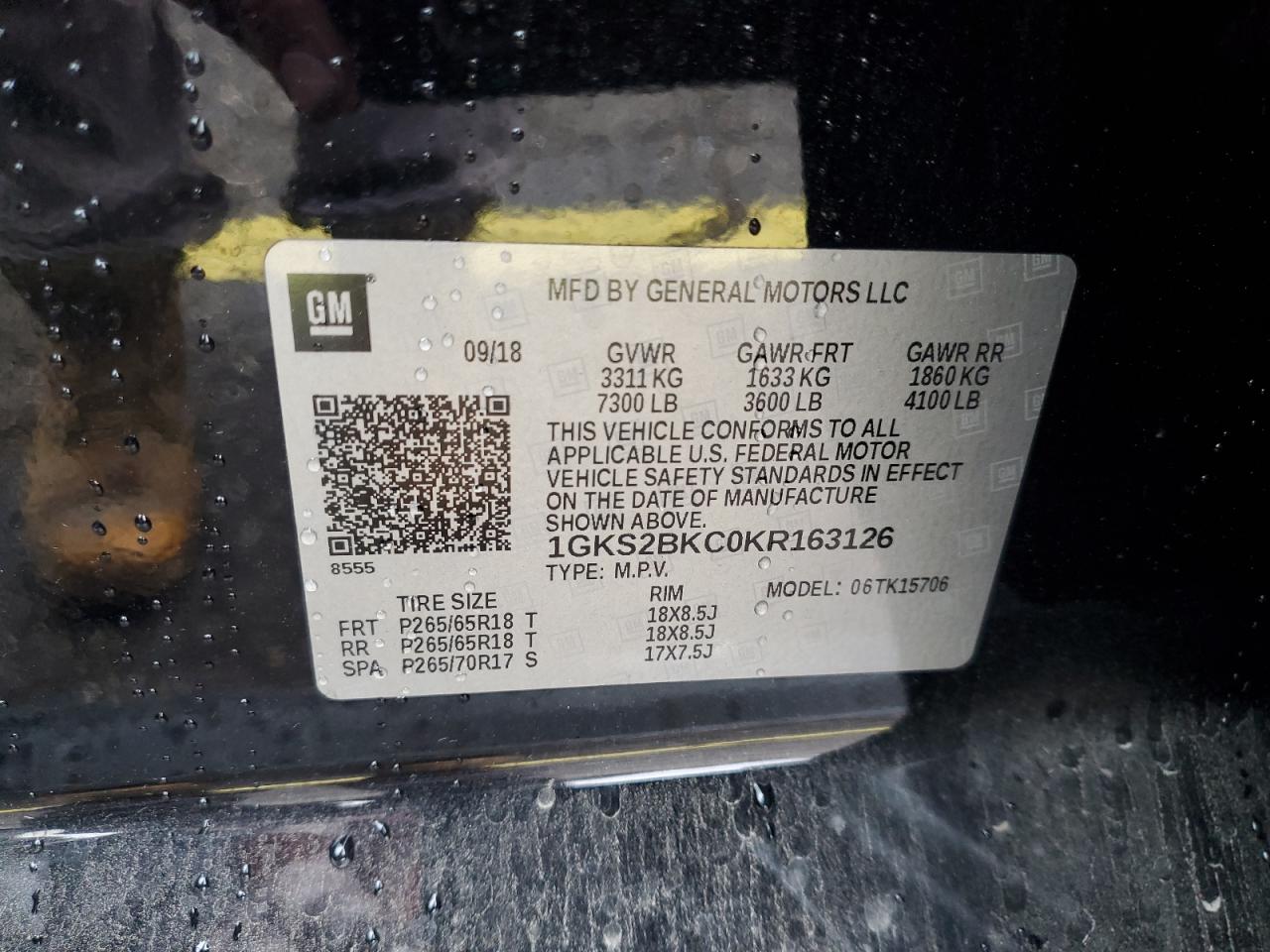2019 GMC Yukon Slt VIN: 1GKS2BKC0KR163126 Lot: 92943835