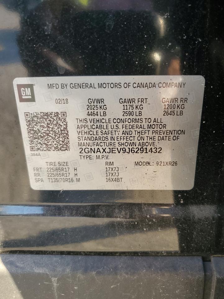 2018 Chevrolet Equinox Lt VIN: 2GNAXJEV9J6291432 Lot: 91723905