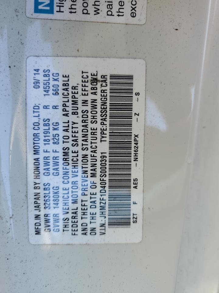 2015 Honda Cr-Z VIN: JHMZF1D40FS000391 Lot: 91074005