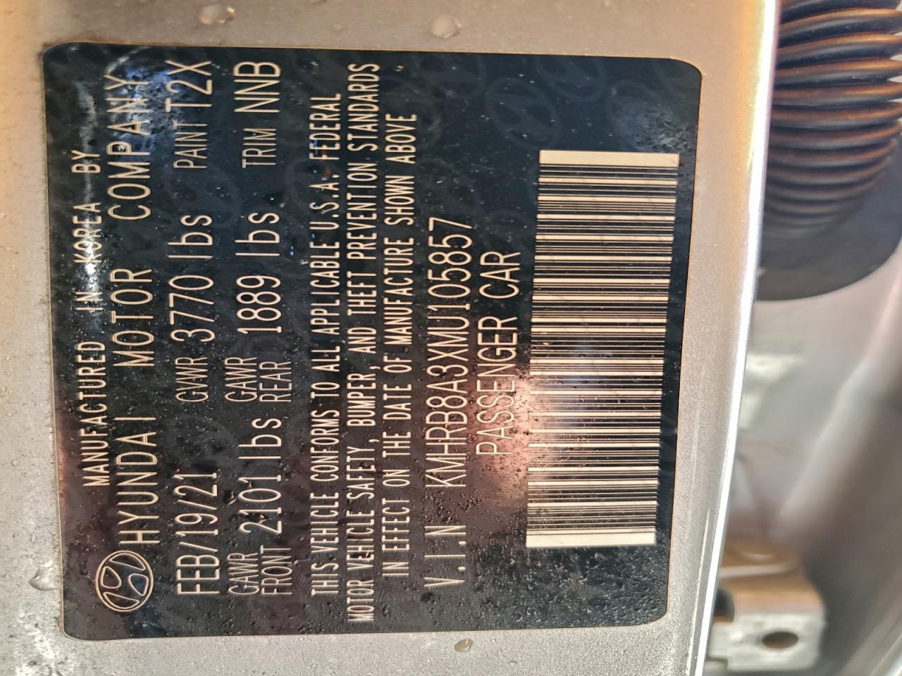 2021 Hyundai Venue Se VIN: KMHRB8A3XMU105857 Lot: 94088705