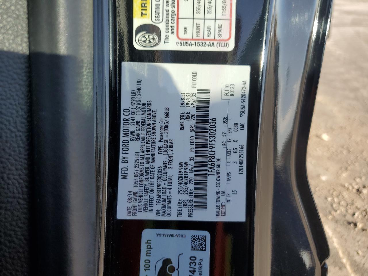 2015 Ford Mustang Gt VIN: 1FA6P8CF9F5302036 Lot: 92291435