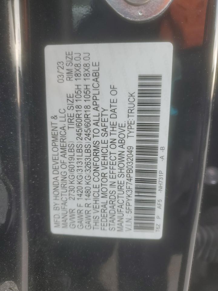 2023 Honda Ridgeline Rtl-E VIN: 5FPYK3F74PB032049 Lot: 92177885