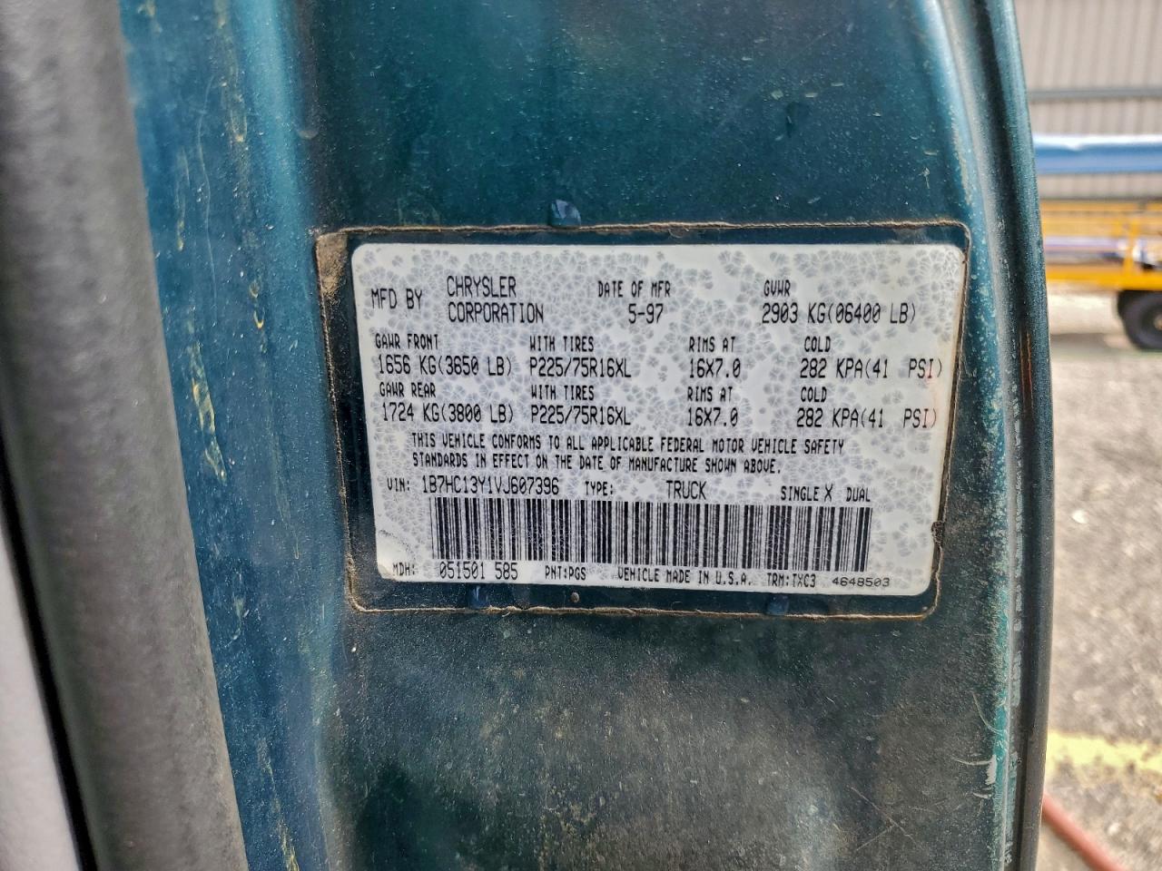 1997 Dodge Ram 1500 VIN: 1B7HC13Y1VJ607396 Lot: 93415805