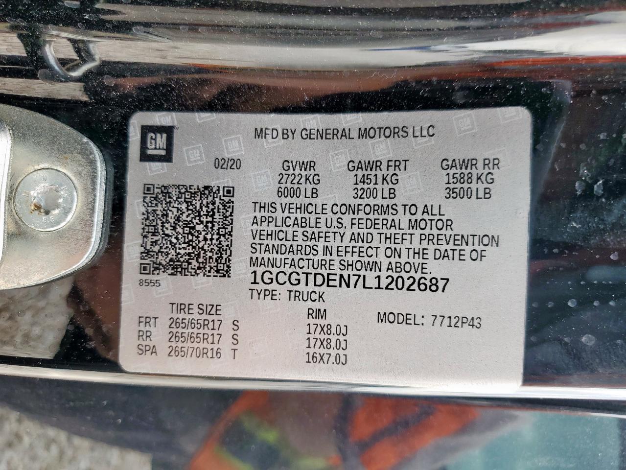 2020 Chevrolet Colorado Z71 VIN: 1GCGTDEN7L1202687 Lot: 93694815