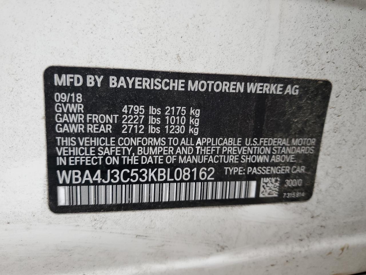 2019 BMW 430Xi Gran Coupe VIN: WBA4J3C53KBL08162 Lot: 92193205