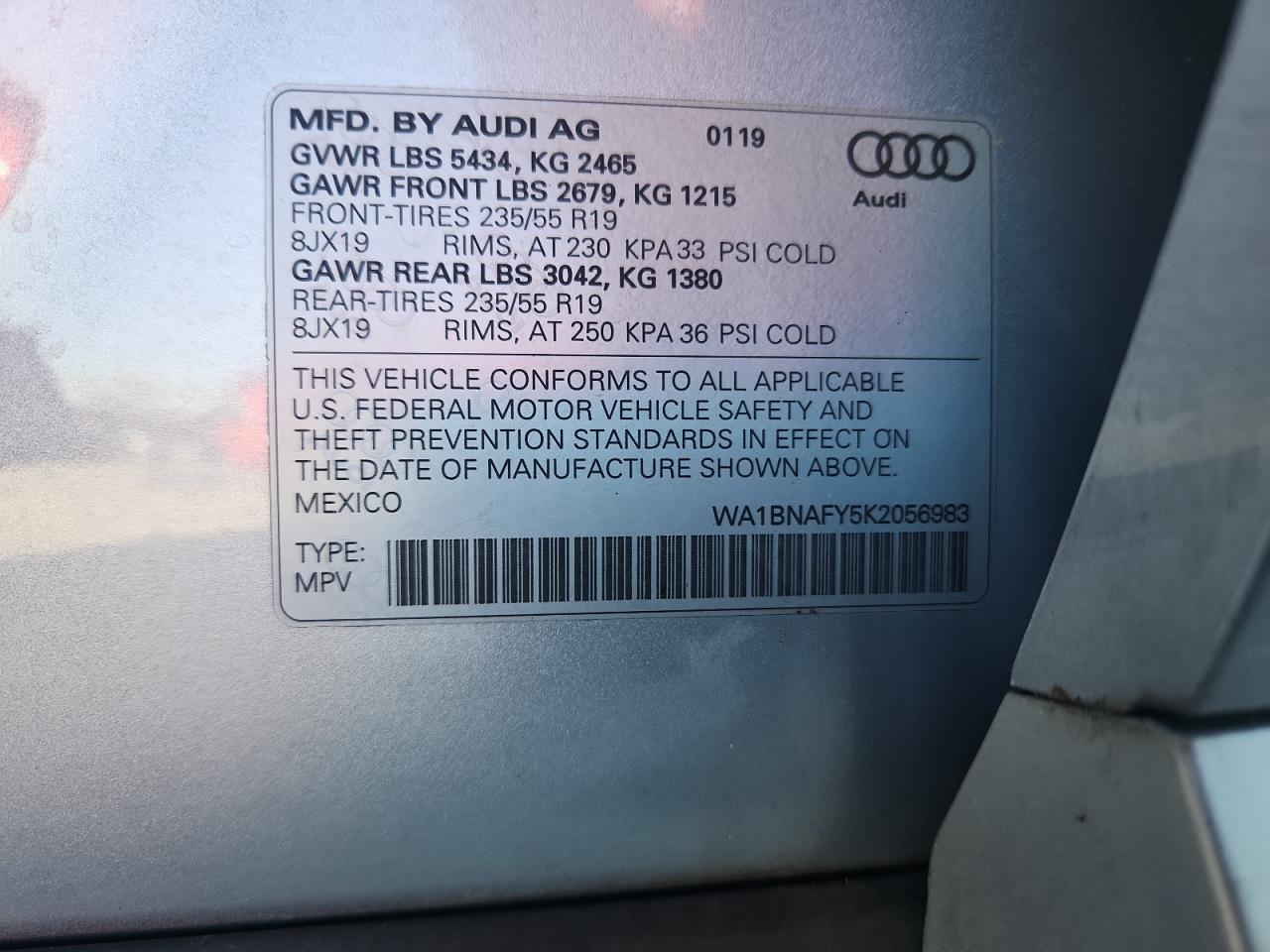 2019 Audi Q5 Premium Plus VIN: WA1BNAFY5K2056983 Lot: 92791205