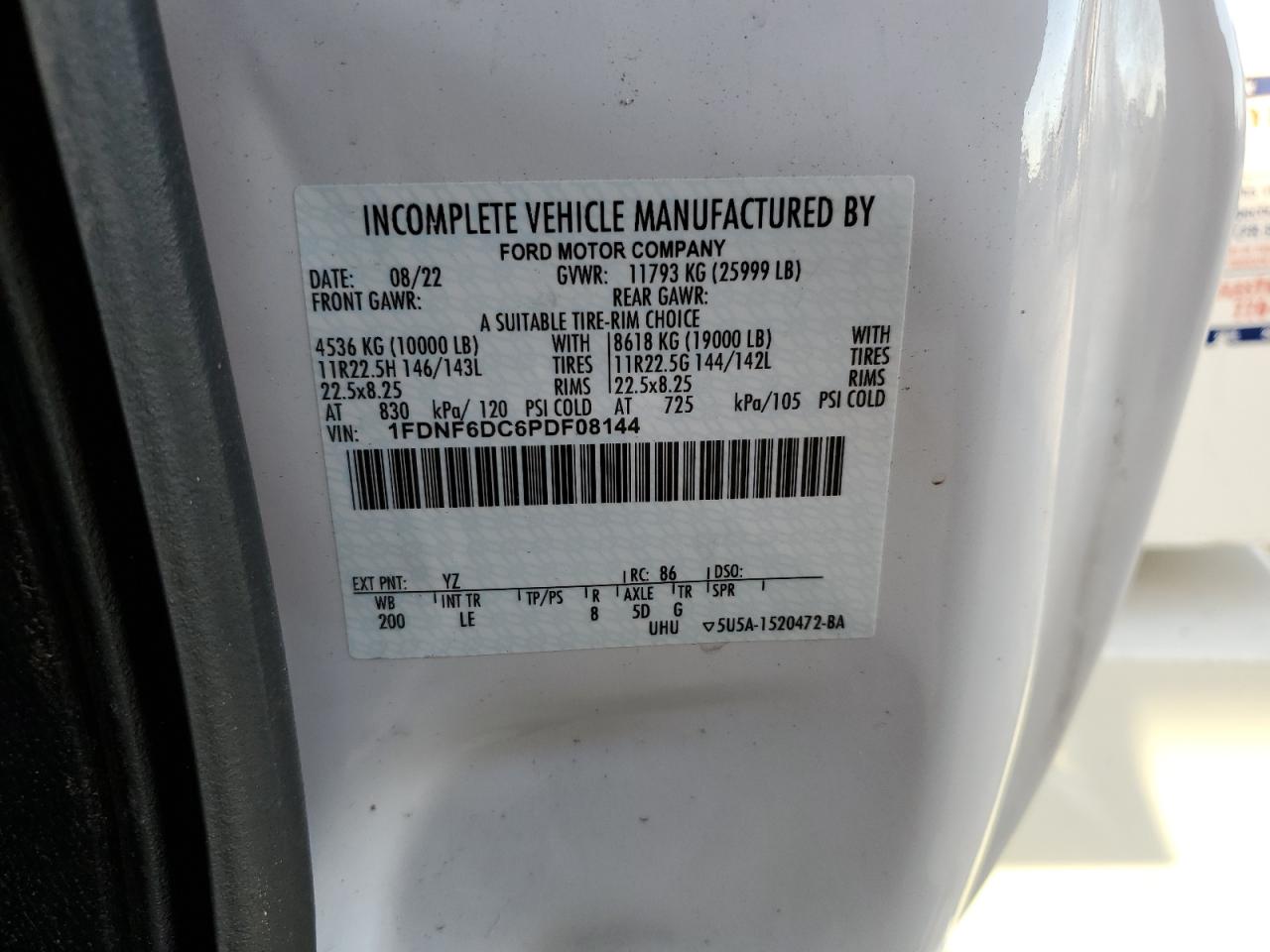 2023 Ford F650 Super Duty VIN: 1FDNF6DC6PDF08144 Lot: 86986445