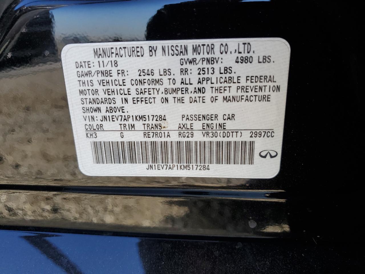 2019 Infiniti Q50 Luxe VIN: JN1EV7AP1KM517284 Lot: 91672225