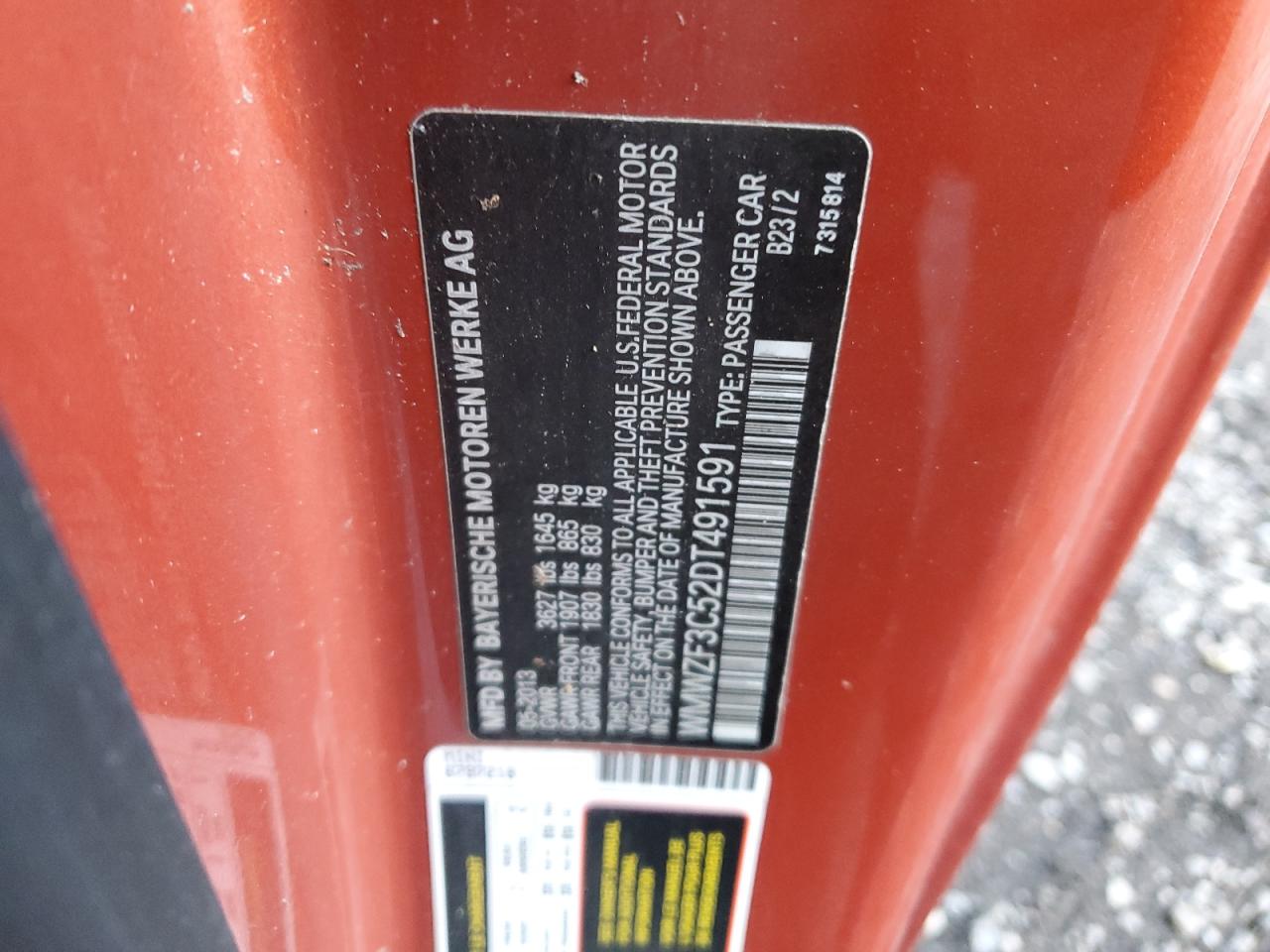 2013 Mini Cooper Clubman VIN: WMWZF3C52DT491591 Lot: 91484365