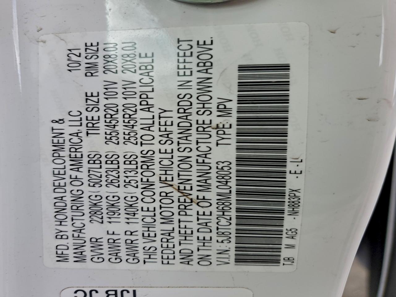 2021 Acura Rdx A-Spec VIN: 5J8TC2H68ML048053 Lot: 93997025