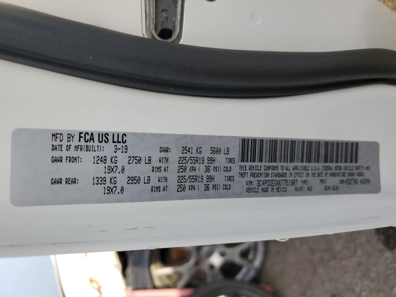 2019 Dodge Journey Gt VIN: 3C4PDDEGXKT751807 Lot: 93621565