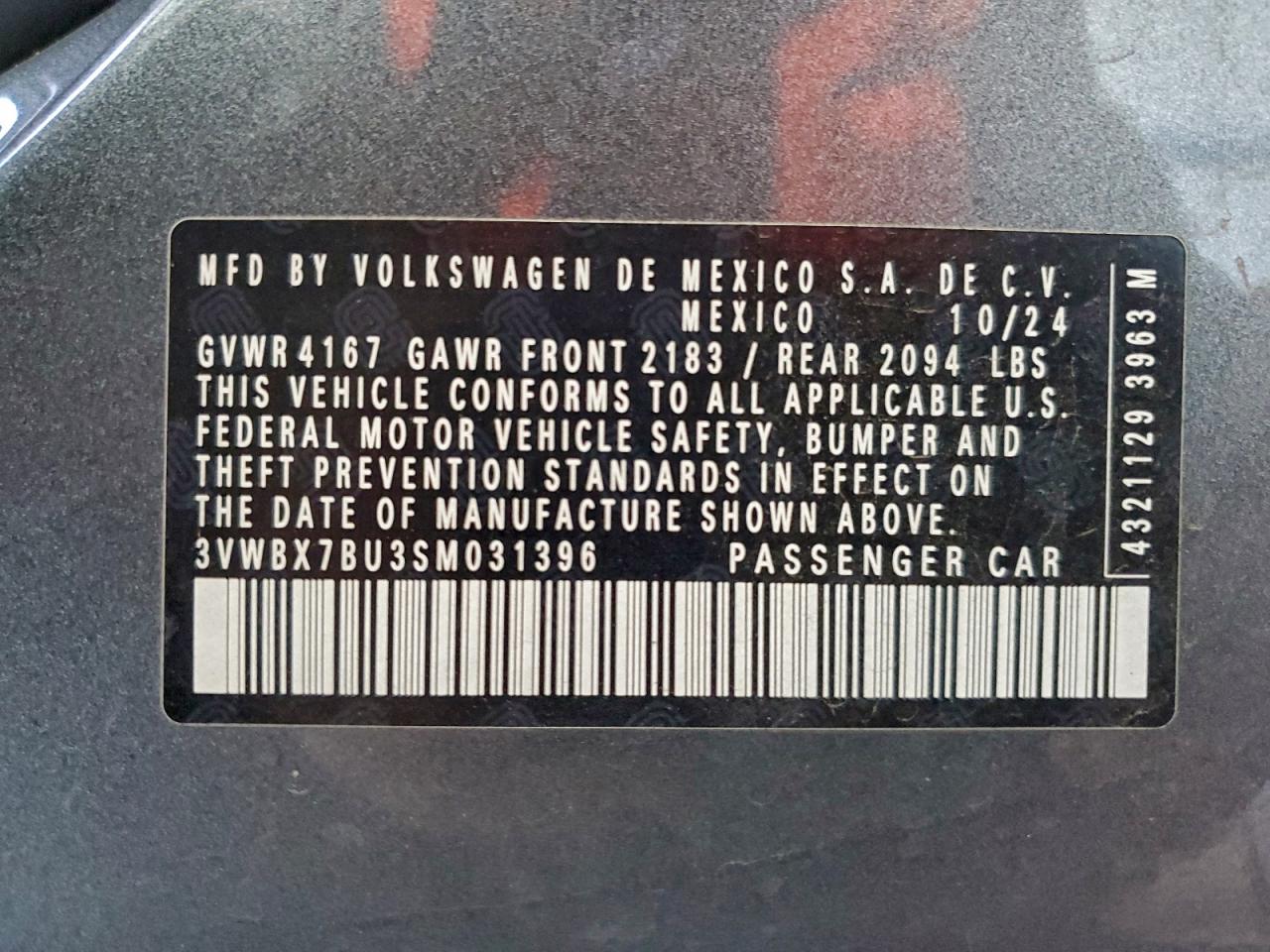 2025 Volkswagen Jetta Sport VIN: 3VWBX7BU3SM031396 Lot: 94179575