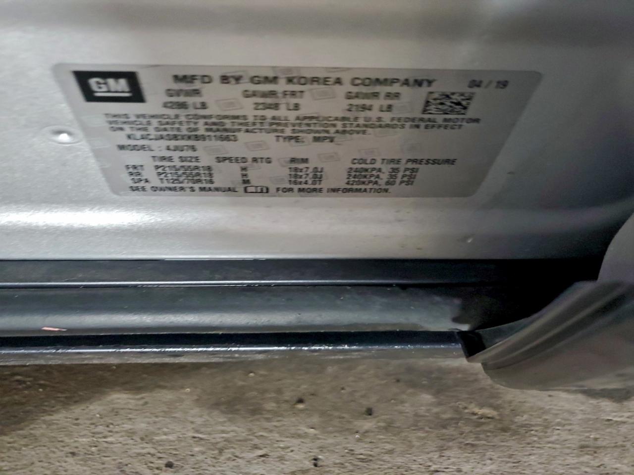 2019 Buick Encore Preferred VIN: KL4CJASBXKB911663 Lot: 93748145