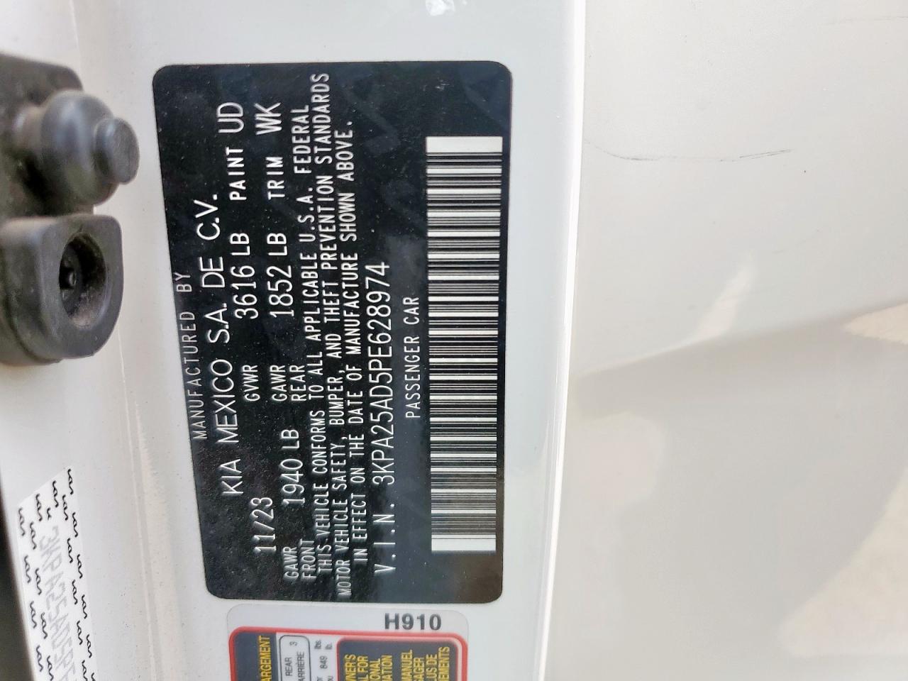 2023 Kia Rio S VIN: 3KPA25AD5PE628974 Lot: 93383055