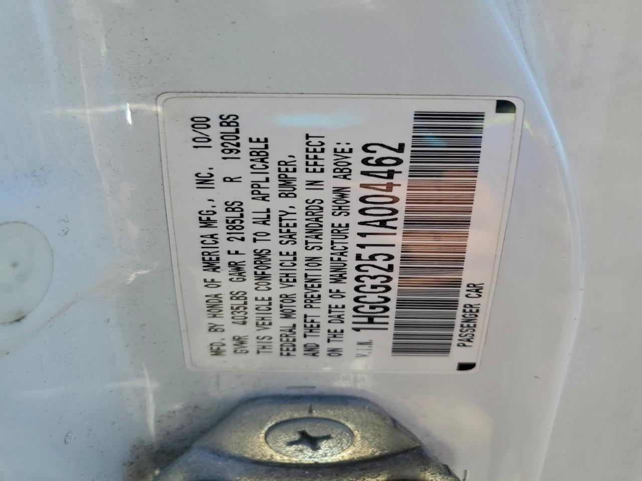 2001 Honda Accord Ex VIN: 1HGCG32511A004462 Lot: 94363895