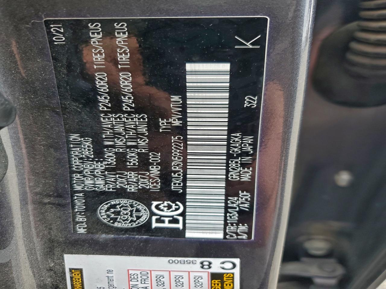 2022 Toyota 4Runner Limited VIN: JTEKU5JR3N5992275 Lot: 92916045