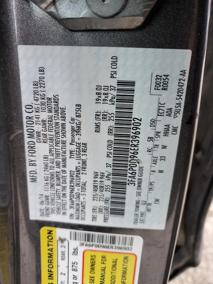 2014 Ford Fusion Titanium VIN: 3FA6P0D96ER396902 Lot: 93589015