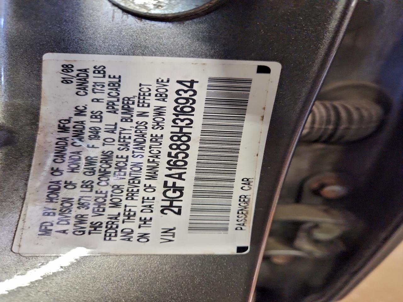 2008 Honda Civic Lx VIN: 2HGFA16588H316934 Lot: 93973965