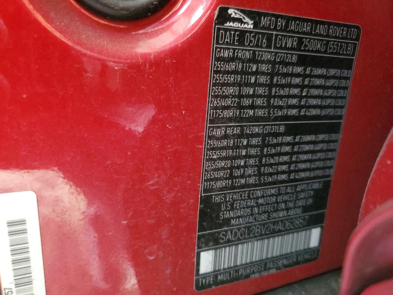 2017 Jaguar F-Pace R - Sport VIN: SADCL2BV2HA062857 Lot: 92608525