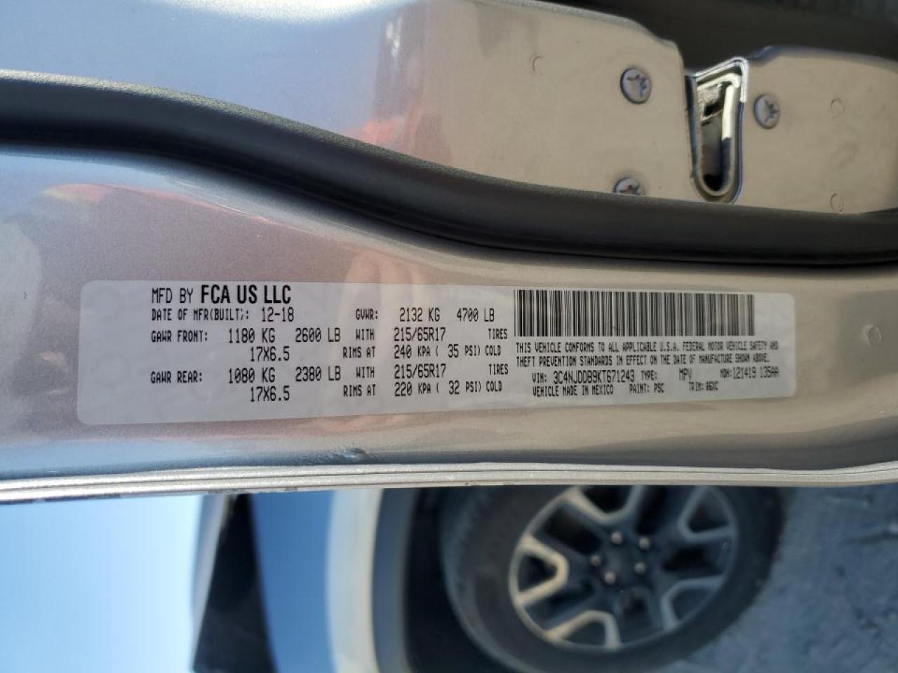 2019 Jeep Compass Trailhawk VIN: 3C4NJDDB9KT671243 Lot: 92258655