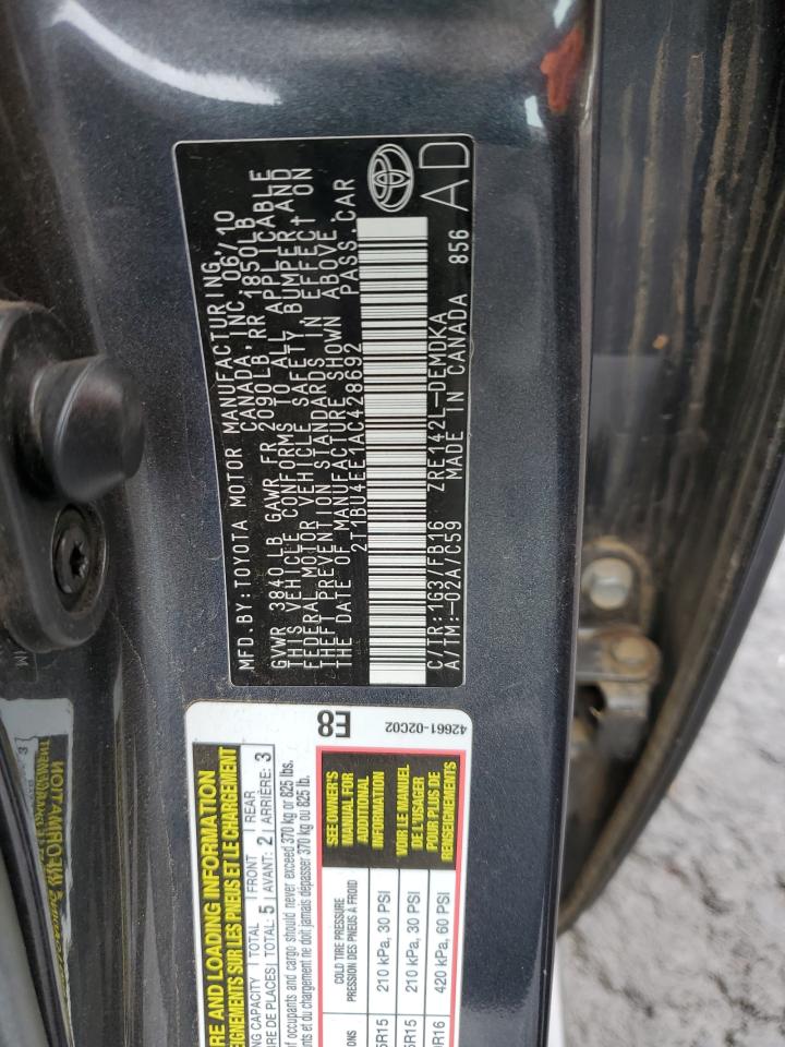 2010 Toyota Corolla Base VIN: 2T1BU4EE1AC428692 Lot: 92103685