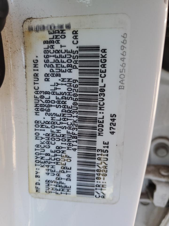 2003 Toyota Camry Le VIN: 4T1BF32K13U060269 Lot: 91975215