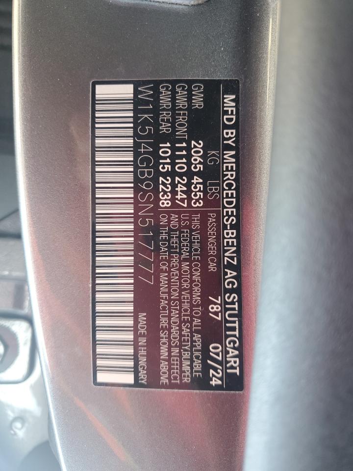 2025 Mercedes-Benz Cla 250 VIN: W1K5J4GB9SN517777 Lot: 93456905