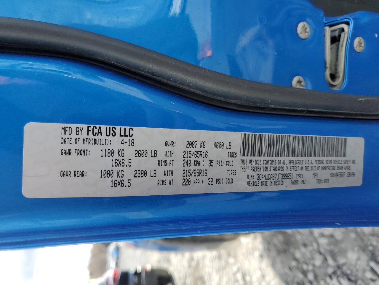 2018 Jeep Compass Sport VIN: 3C4NJDAB7JT399651 Lot: 91384885