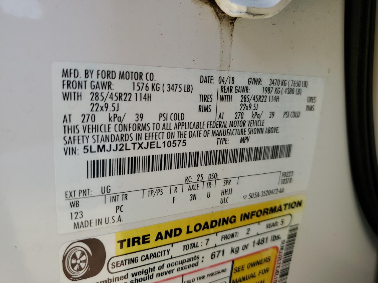 2018 Lincoln Navigator Reserve VIN: 5LMJJ2LTXJEL10575 Lot: 91183825