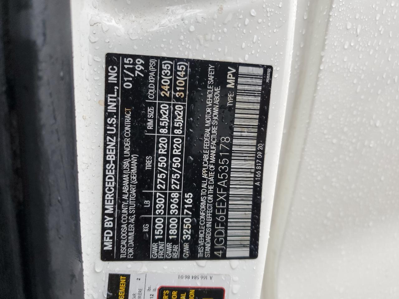 2015 Mercedes-Benz Gl 450 4Matic VIN: 4JGDF6EEXFA535178 Lot: 92207755