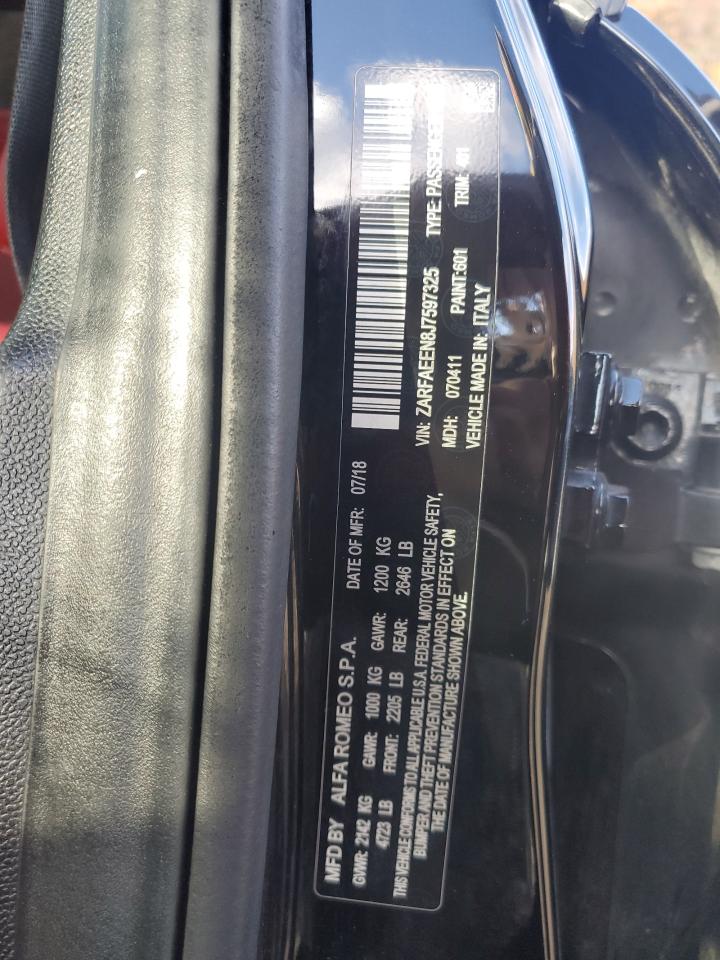 2018 Alfa Romeo Giulia Ti Q4 VIN: ZARFAEEN8J7597325 Lot: 91637325