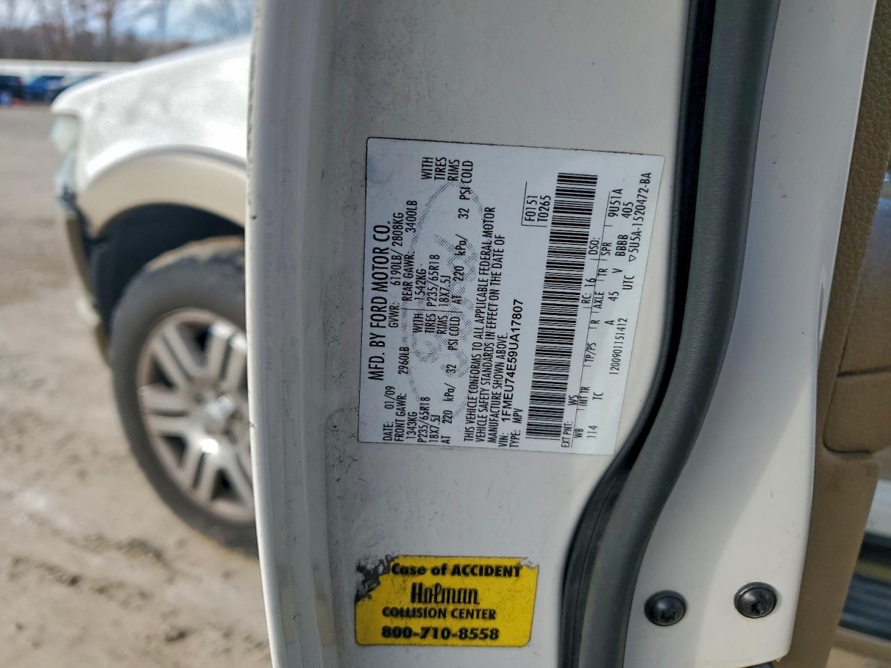 2009 Ford Explorer Eddie Bauer VIN: 1FMEU74E59UA17807 Lot: 93080345