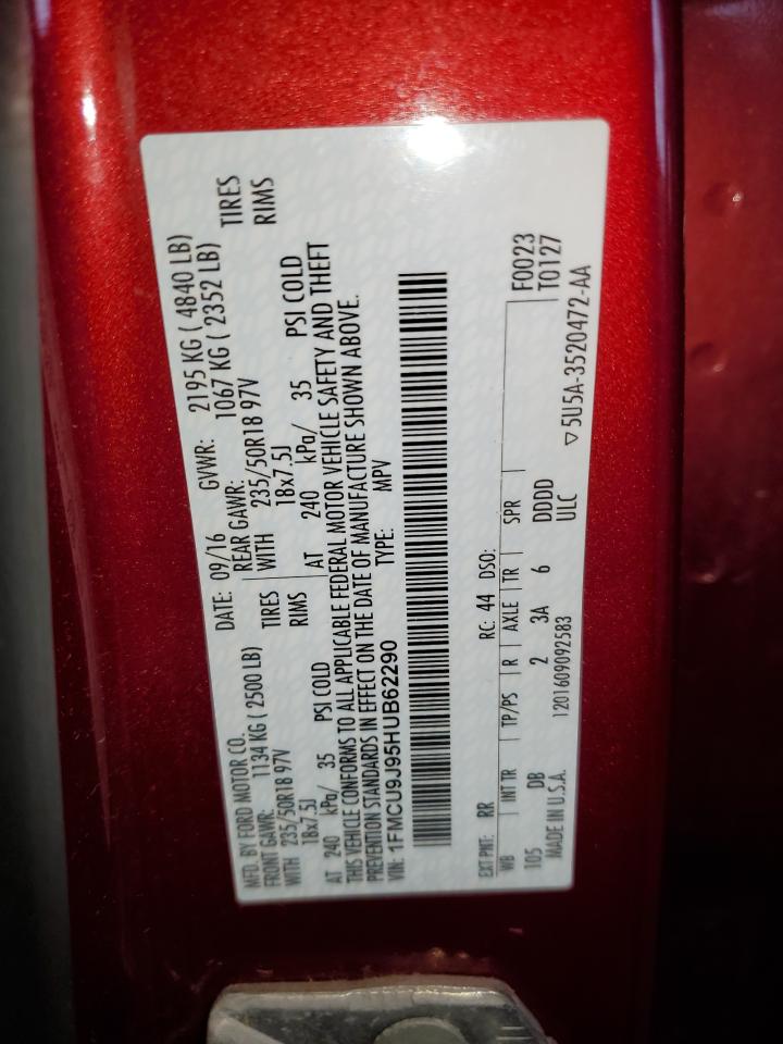 2017 Ford Escape Titanium VIN: 1FMCU9J95HUB62290 Lot: 91562415