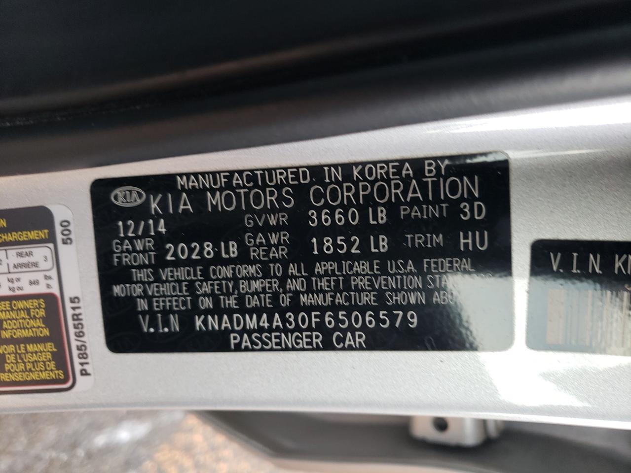 2015 Kia Rio Lx VIN: KNADM4A30F6506579 Lot: 93886325