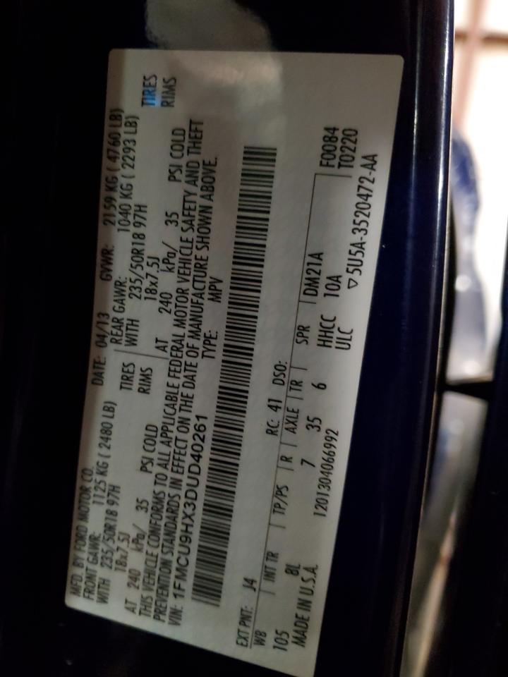 2013 Ford Escape Sel VIN: 1FMCU9HX3DUD40261 Lot: 92828385