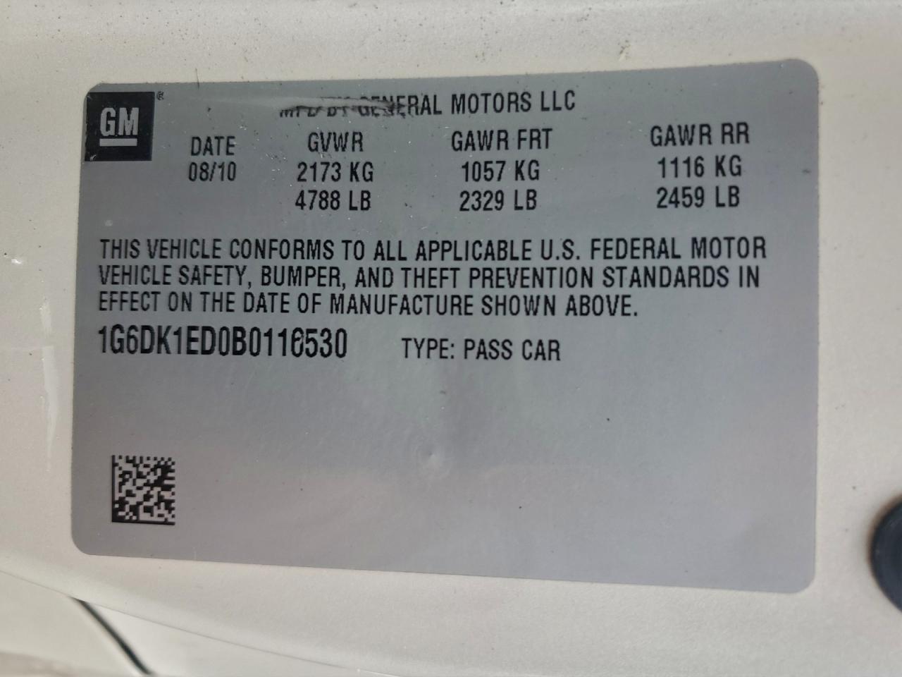 2011 Cadillac Cts Performance Collection VIN: 1G6DK1ED0B0116530 Lot: 94144425