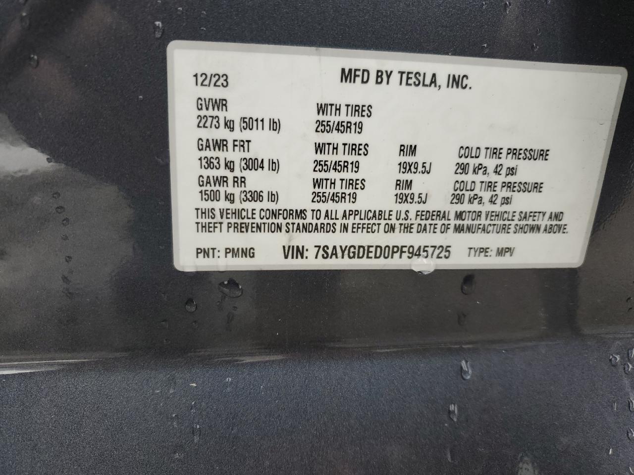 2023 Tesla Model Y VIN: 7SAYGDED0PF945725 Lot: 93749315