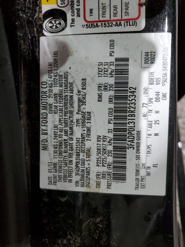 2011 Ford Fusion Hybrid VIN: 3FADP0L31BR235342 Lot: 92294265