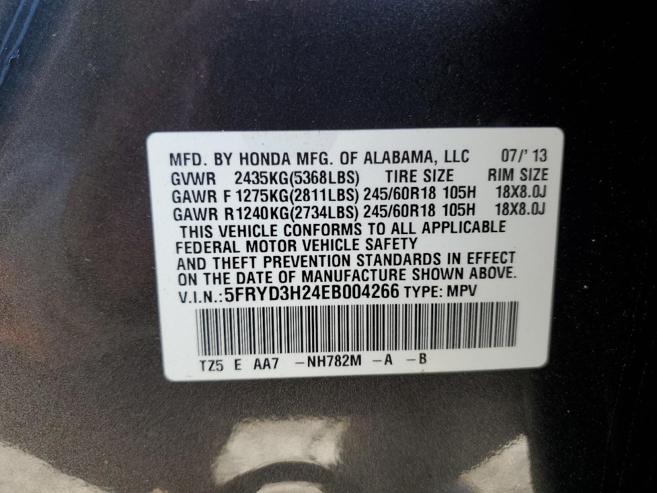 2014 Acura Mdx VIN: 5FRYD3H24EB004266 Lot: 87025505