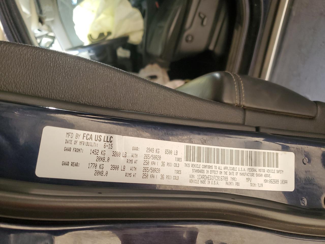 2015 Dodge Durango Citadel VIN: 1C4RDHEG1FC916709 Lot: 92190315