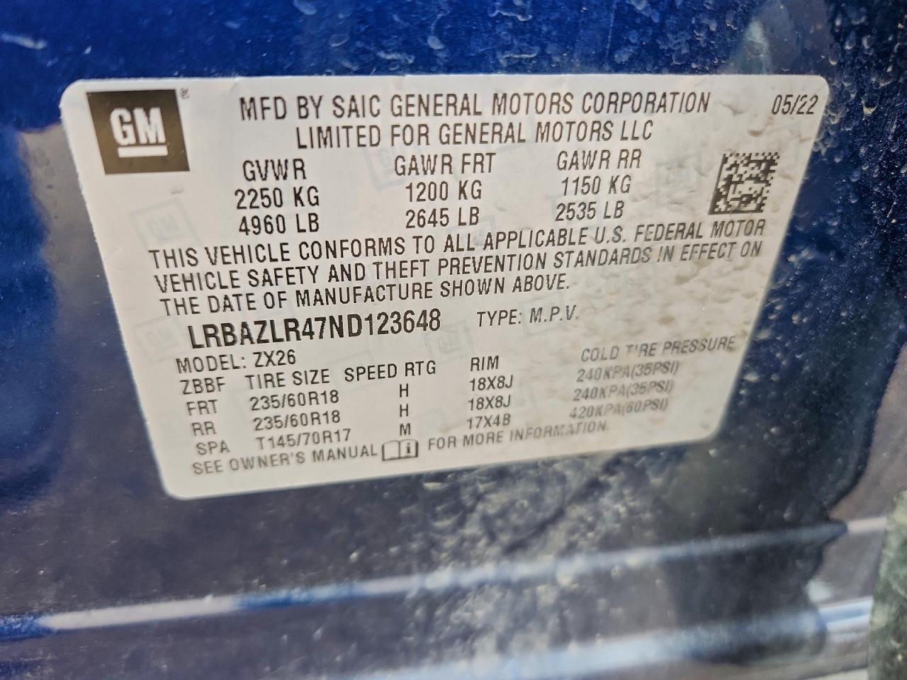 2022 Buick Envision Preferred VIN: LRBAZLR47ND123648 Lot: 93745085